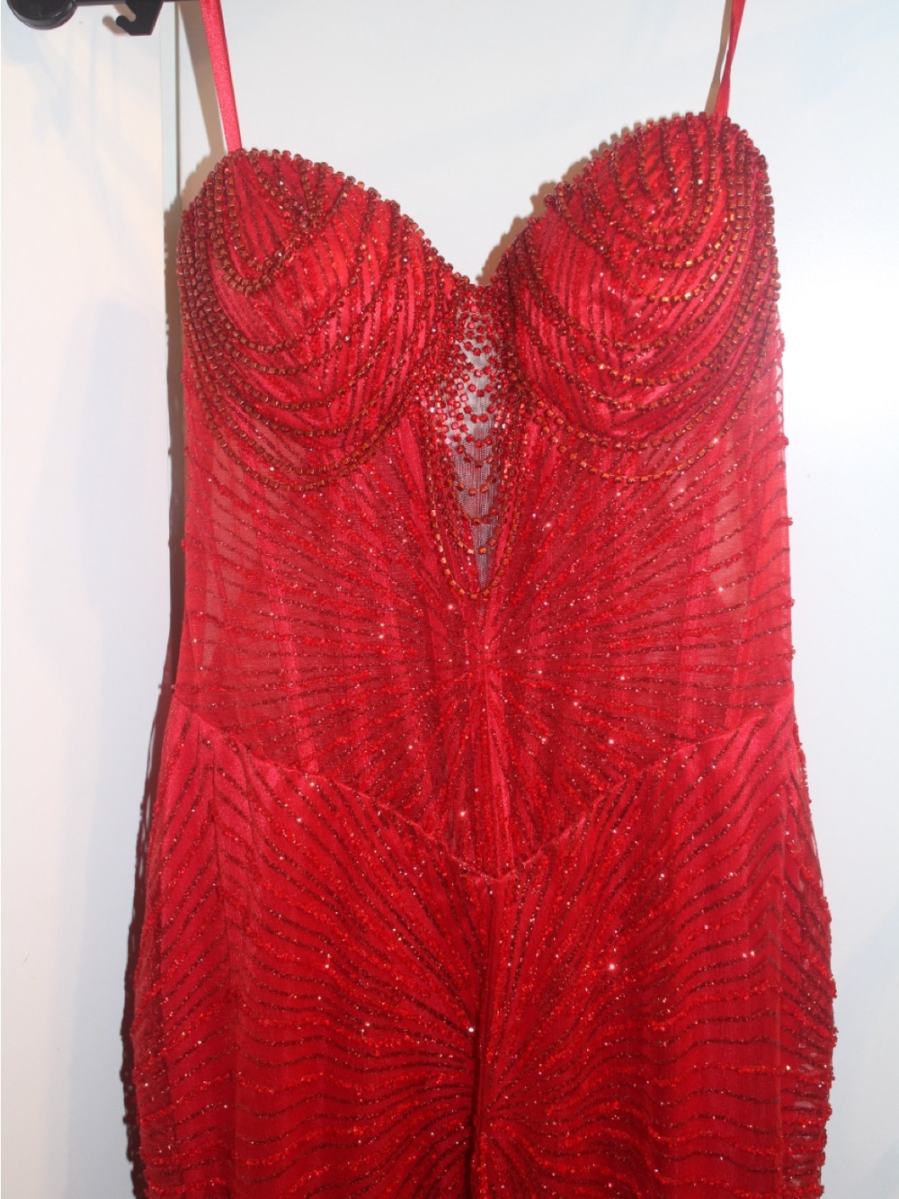 Cinderella Red Strapless Beaded Evening Gown